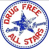 Drug-free recovery logo with star and text emphasizing quality and drug-free commitment.
